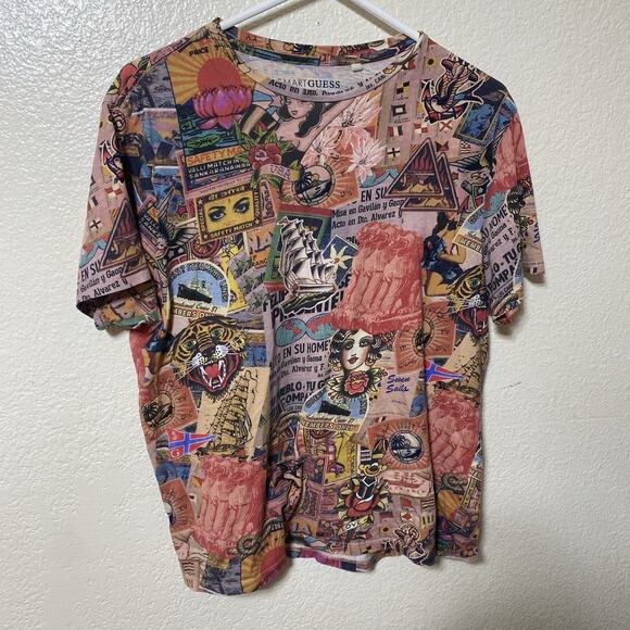 Smart Guess Mens Tshirt Colorful Graphic Shirt Size Large Organic Cotton - Picture 1 of 5